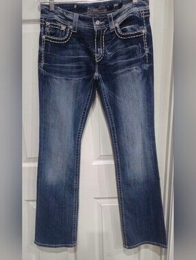 Miss Me Dark Blue Bootcut Jeans with Contrast Stitching